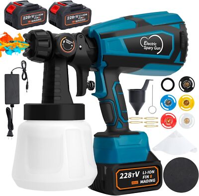 NEW Cordless Paint Sprayer/Electric Spray Paint Gun for wall fence 2 batteries