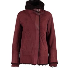 £2,264 Iro Paris Designer Burgundy Sheepskin Shearling Leather Jacket Coat