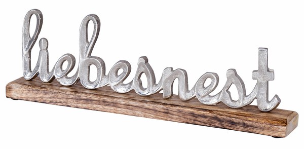 Schriftzug Liebesnest L40Cm Metall Silber Mango Holz Tischdeko Deko Aufsteller-image