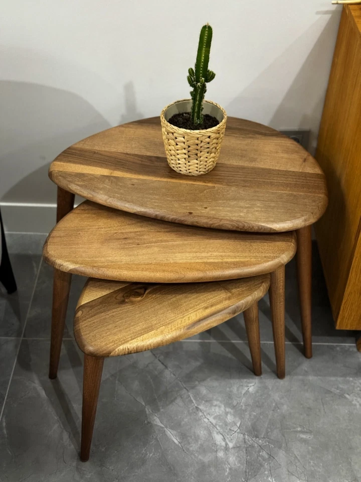 Nesting Coffee Table Set | Mid Century Modern Walnut Side Tables for Living Room - Image 2 of 4