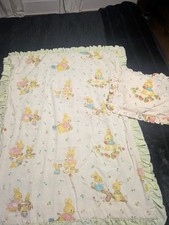 Vintage Baby Quilt Comforter bunnies  strawberries  cottage core with pillow