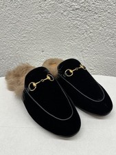 Authentic GUCCI Black Velvet Princetown Mule Horsebit Loafers Sz 6 US 36 EU L253