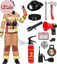 Halloween 14PCS Firefighter Costume for Kids, Boys Fireman Costume with Toys Set