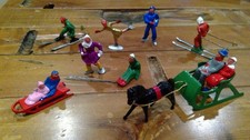1950'S Barclay Collection Lead Winter Christmas Figures Sleigh Skaters Skiiers