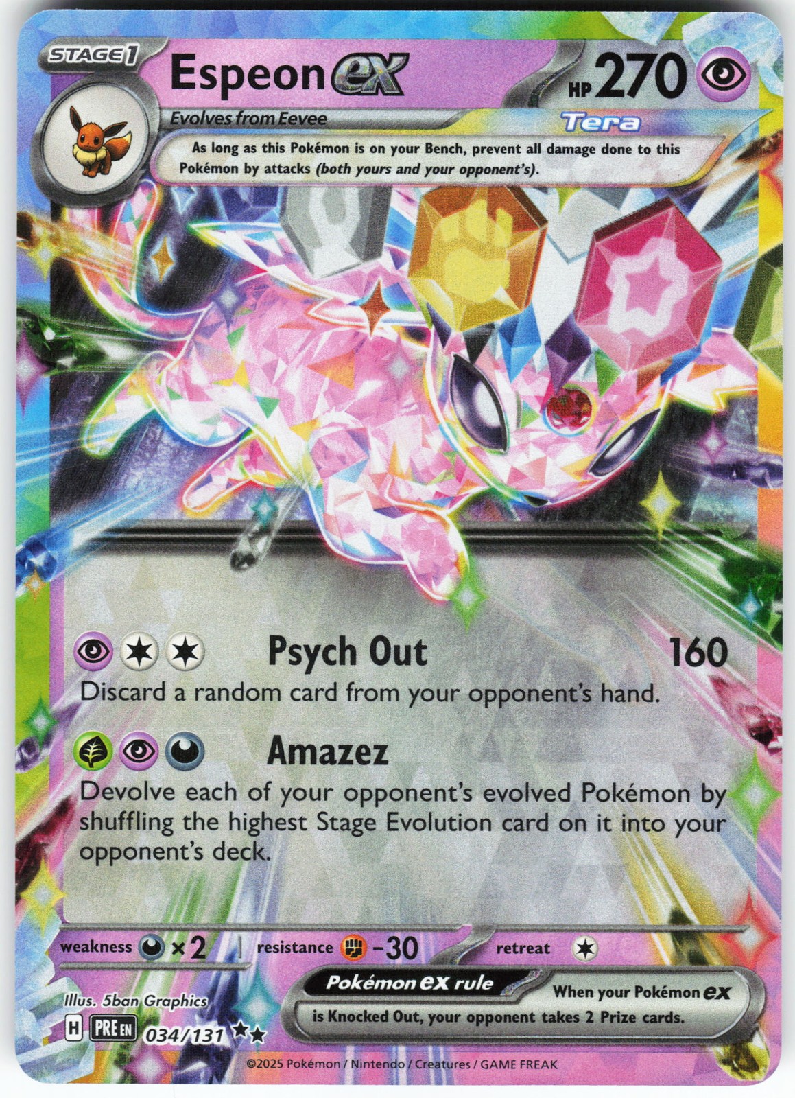Espeon ex - 034/131 Pokemon SV: Prismatic Evolutions Holo Double Rare NM