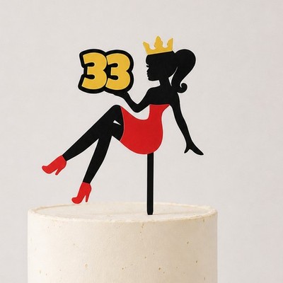Personalisierter Cake Topper ''Glamour Queen'' mit Wunschalter | Tortenstecker Fra
