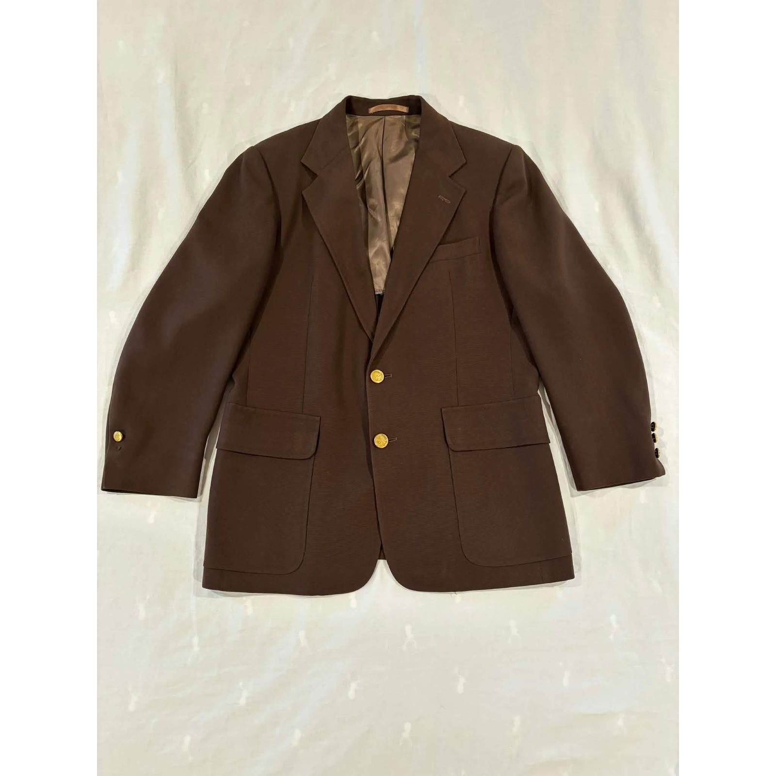 Stanley Blacker For Hughes Hatcher Brown Blazer Gold Button Sport Coat Mens