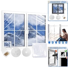 Window Insulation Kit 39x63 Plastic Winter Seal Film with Straps & Pins Reusable