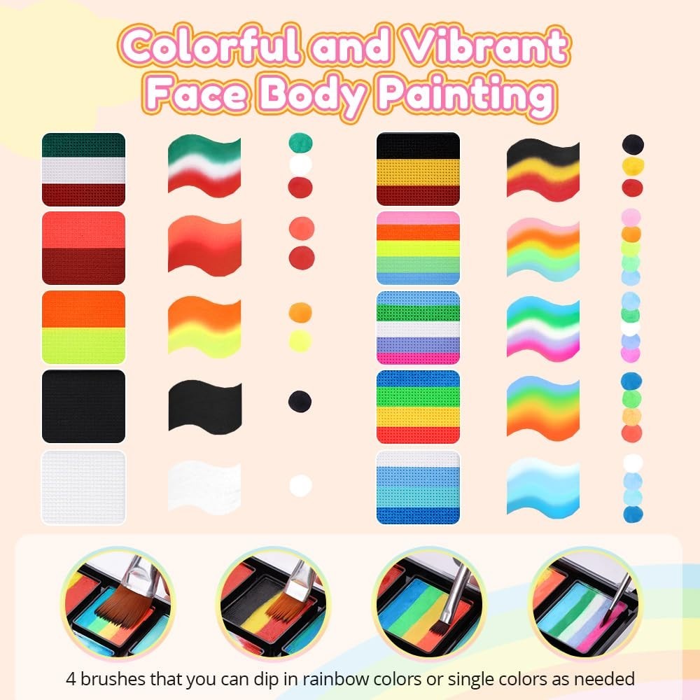 Vibrant Rainbow Face Paint Kit - Water Activated for Kids & Festivals, 12 Colors