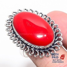Christmas Deal coral Statement Root Chakra Ring Jewelry Size 9.5 Sterling Silver