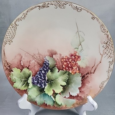 Antique JPL Limoges Hand Painted 8.5'' Grapes Plate Signed A.G. Kroes Gold Trim