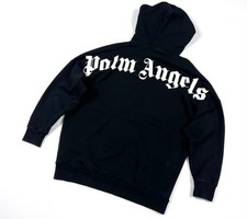 Auth Men's Palm Angels Curved Logo Casual Black Cotton Hoodie Sweatshirt Size M