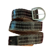 VTG Banana Republic Leather Belt 90's Brown Contrasting Seam Horseshoe Buckle