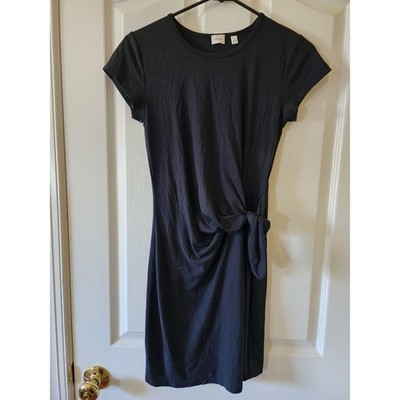 Wilfred Aritzia Fortune Mini Shirt Dress S Black Side Tie Crewneck Shirt Jersey