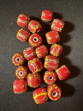 20 Chevron glass beads - Red Brown -10-14mm Handmade Fancy Rare (B1108)