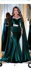 PORTIA SCARLETT PS23394 Velvet Evening Gown with Cape Sleeves Size 0 Emerald