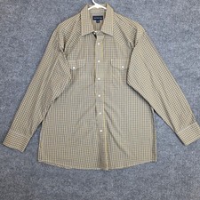 VTG Panhandle Slim Western Shirt Mens 17/36 Yellow Plaid Pearl Snap Long Sleeve