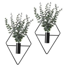  Hanging Planters with Artificial Eucalyptus Metal Hanging Vase Indoor 4 Black