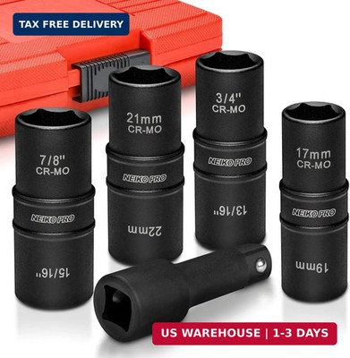 NEIKO 02282B 1/2-Inch-Drive Impact Socket Set, Flip Socket Set, Chrome Moly Stee