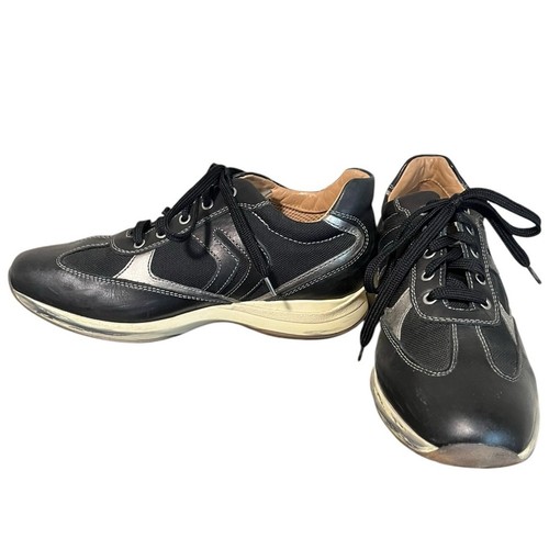 GEOX RESPIRA schwarz & silber Leder/Textil Low-Tope Sneaker Herren Größe 9,5