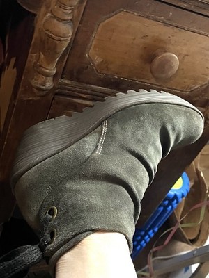 Fly London Yama Booties Green Suede Wedges Women's EU 38 US 7.5-8 Back Laceup