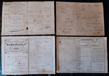 4 Factures de Roulage  Cazenave 1858, Roumestan 1842, Marcillet 1844, Azimon1843