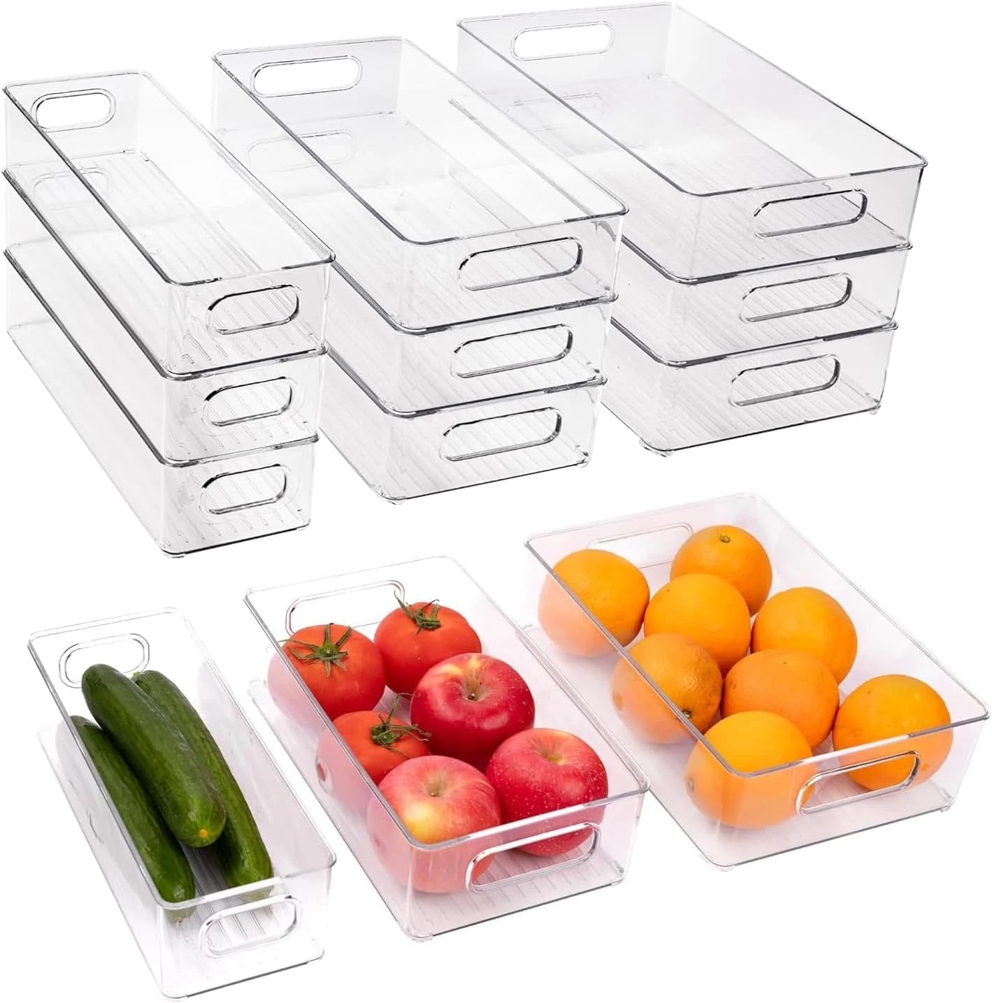 9 Pack Refrigerator Organizer Bins,3 Sizes Clear Pantry Storage with Handles for