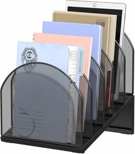 5-Section Desk File Organizer Metal Mesh Folder Organizer, Black  Metal Mesh