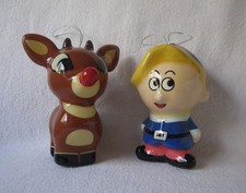Lot of 2 Rudolph Red-nosed Reindeer Hermey the Elf Glossy Christmas Ornaments