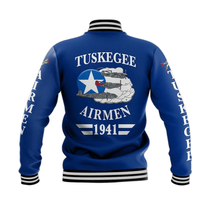Personalised Tuskegee Airmen Baseball Jacket Blue Tails Simple Style Blue Print