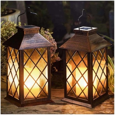 2 Pack Solar Lanterns LED Flickering Flameless Candle Lights