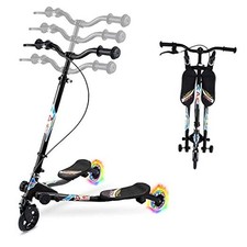 Swing Scooter for Kids, 3 Wheels Foldable Wiggle Scooter Push Drifting black