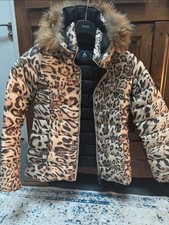 Jott doudoune femme M regular léopard beige/noir capuche fourrure