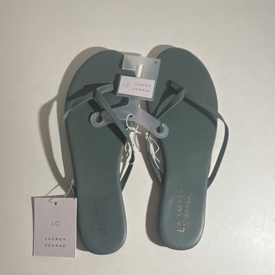 LC Lauren Conrad Women's Green Leather Flip Flop Sandals Solid Straps 8