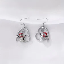 Women Christmas Snowman Heart Pendant Earrings Red Hat & Scarf Jewelry