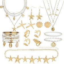 24 Pcs Seashell Starfish Jewelry Set Beach Jewelry for Women Starfish Earrings