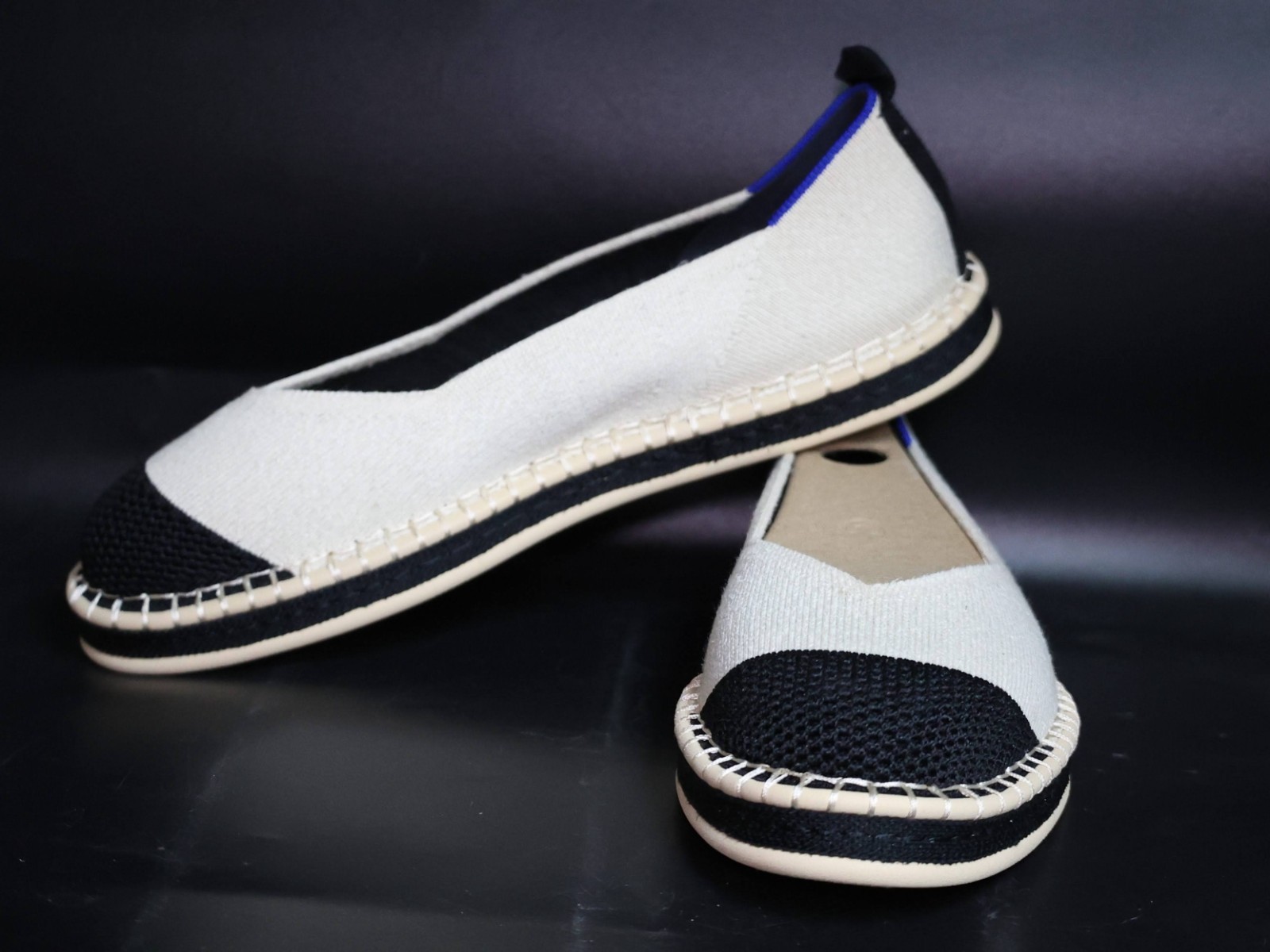 Rothy's The Espadrille Boardwalk Women's Flats, Ivory/Black, Size 10 (186-001)