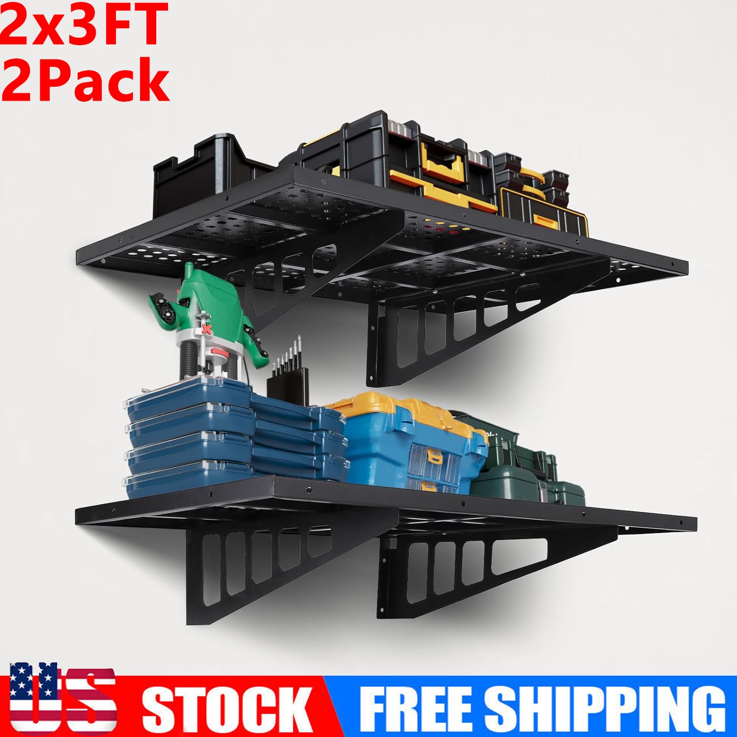 2-Pack 2x3ft 24-inch-by-36-inch Floating Wall Shelf Garage Storage Rack Wall