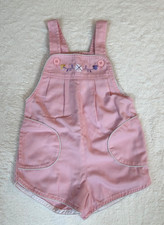 Vintage Sears 80s 90s Toddler Pink Shortalls 3T Floral Embroidered Overalls