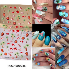 5D Summer Beach Nail Art Stickers - Tropical Palm Trees, Coconuts & Starfish Dec