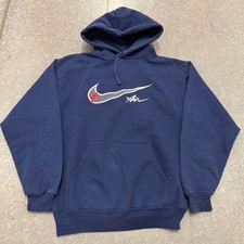VTG 90s Nike Super Sports Wear Hoodie Made In USA Large Swoosh Navy Blue Men's