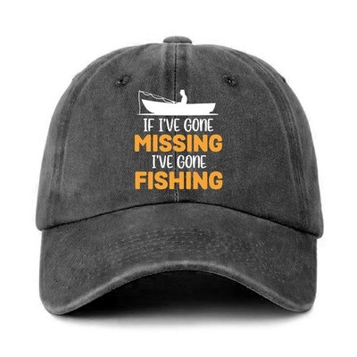 Funny Fishing Hats If I've Gone Missing I've Gone Fishing Printed Cotton Adju...