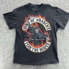 Sons of Anarchy Shirt Mens Medium Black Fear The Reaper Motorcycle TV Show Flame