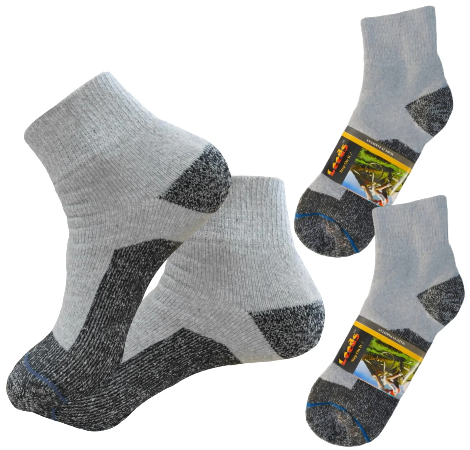 8 PK ANKLE WORK SOCKS COTTON REINFORCED HEEL AND TOE FULL CUSHION GRAY