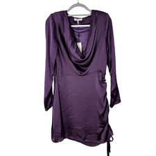 NEW BCBGeneration Purple Cocktail Dress Size Medium Long Sleeve Cowl Neck Ruched