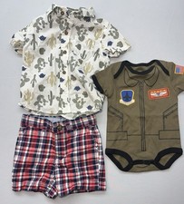 Baby Boys Clothing Lot Carter s 12M Plaid Shorts Shirt One piece Outfit
