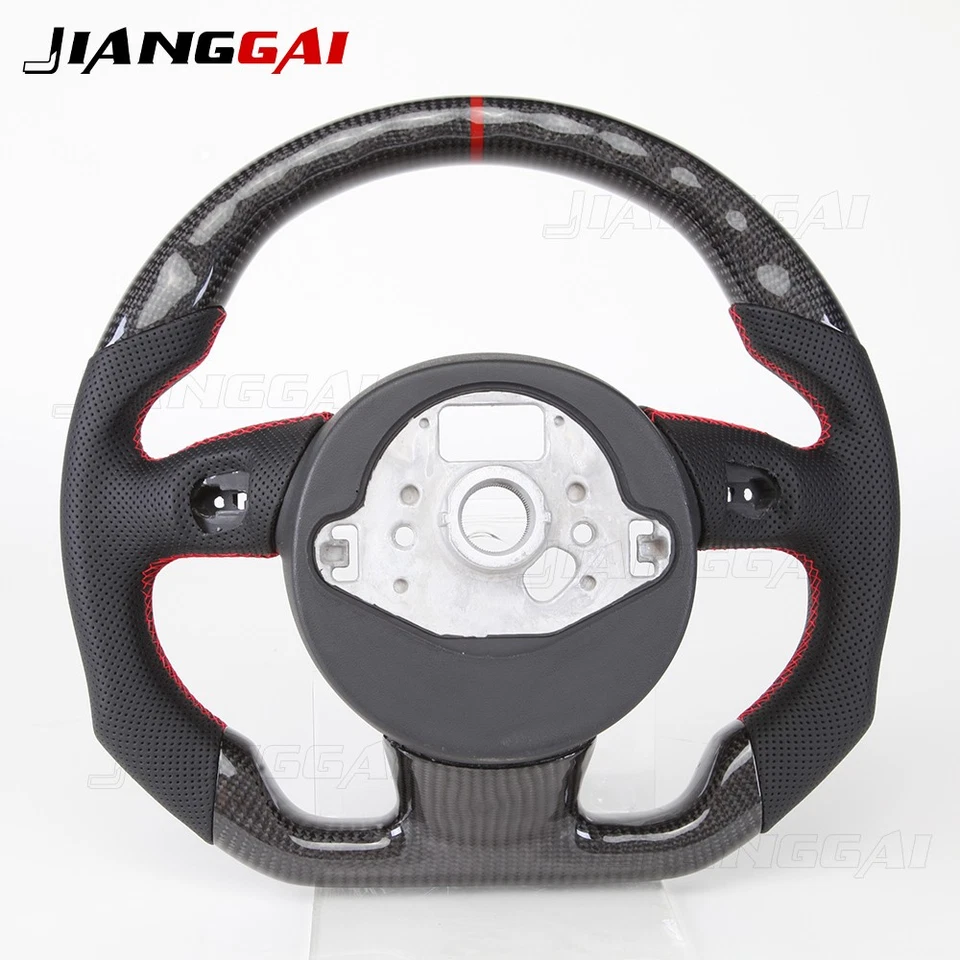 Real Carbon Fiber Steering Wheel For Audi B8 S3 S4 SQ5 RS4 RS5 A3 A4 A5 Red Line - Image 3 of 4
