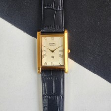Vintage Seiko Slim Tank Quartz Men Golden Dial Dress Watch-Free Shipping. FREE 