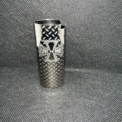 Stainless Steel Lighter Case Cover. Diamond Tread Pattern, Cross (Born To Ride)