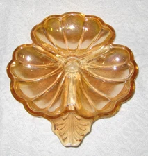 Vintage Jeanette Amber Glass Clover Doric Pattern Candy Relish Dish Irridescent